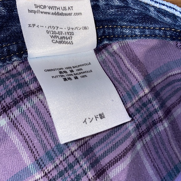 Eddie Bauer Natural Fit High Waist Purple Grey Flannel Plaid Lined Jeans 10P - Picture 14 of 15